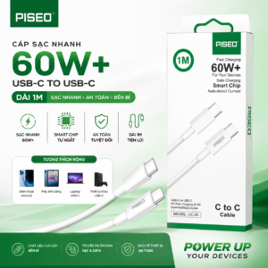 Cáp sạc nhanh PISEO 60W C to C dài 1m