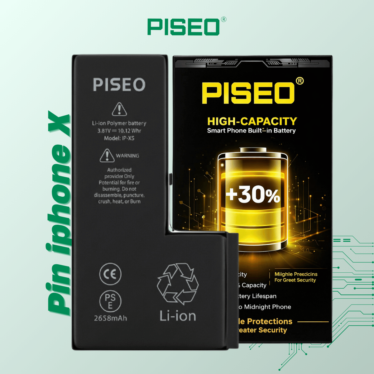 Pin iPhone X PISEO dung lượng cao 3190mAh - Ảnh 5